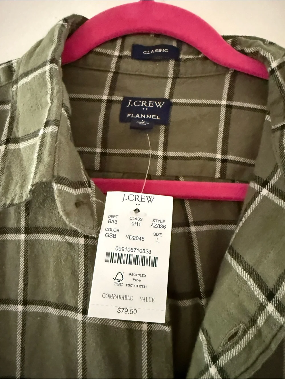 NWT - J. Crew Men’s Olive Green Windowpane Button-Down Shirt